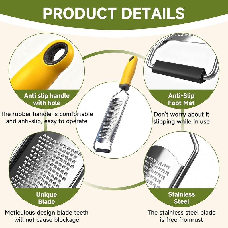 BOKKY Cheese Grater Handheld & Lemon Zester with Handle, Stainless Steel Citrus Zester for Parmesan Garlic Ginger (Red) - Image 3